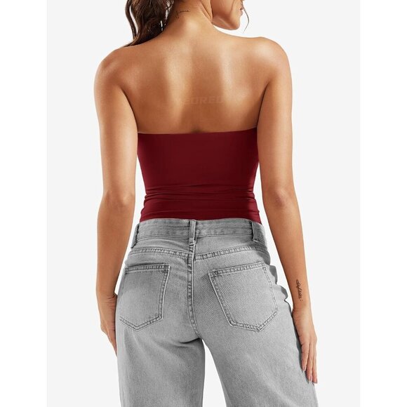 🆕 Sophie Women's Double Lined Anchor Red Nylon Strapless Fitted Tube Top Shirt - Picture 4 of 6